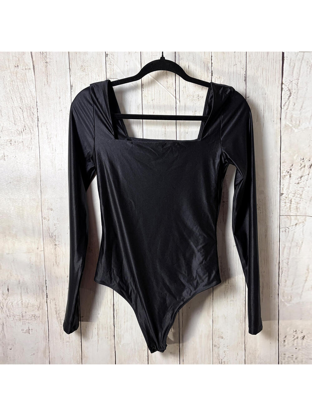 Babaton Black Long Sleeve Square Neck Bodysuit Size Small